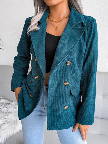 Airchics blazer unicolore double boutonnage velours cotelé col revers manches longues femme